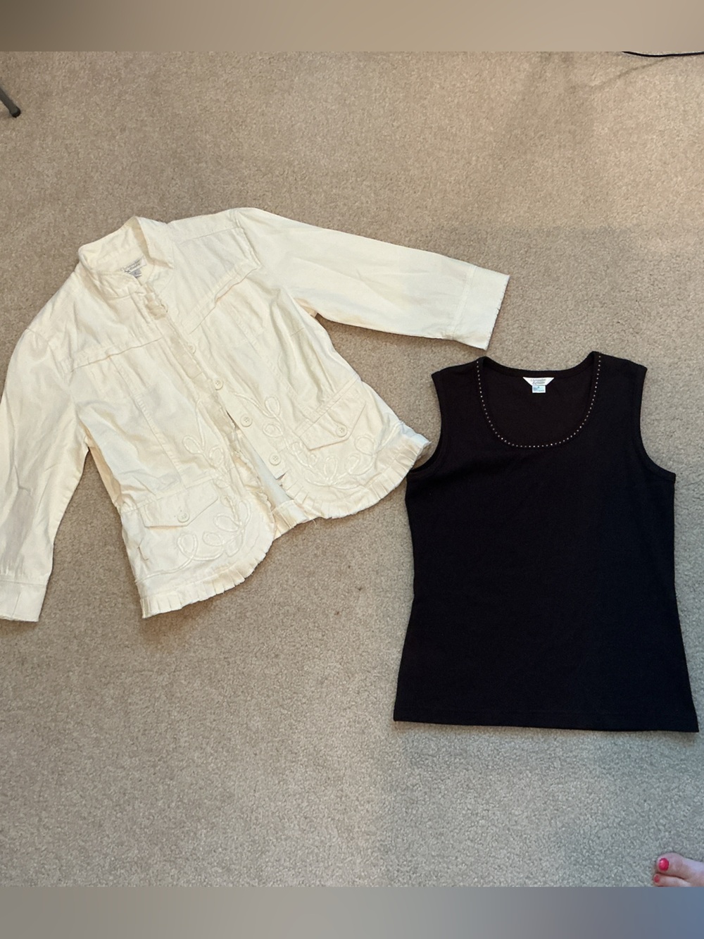 Christopher & Banks Cream Embroidered Light Jacket and tank